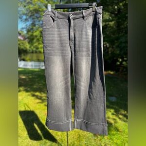 HALARA Flex Denim Jeans High Waisted Pockets Rolled Hem Wide Leg Ankle Length